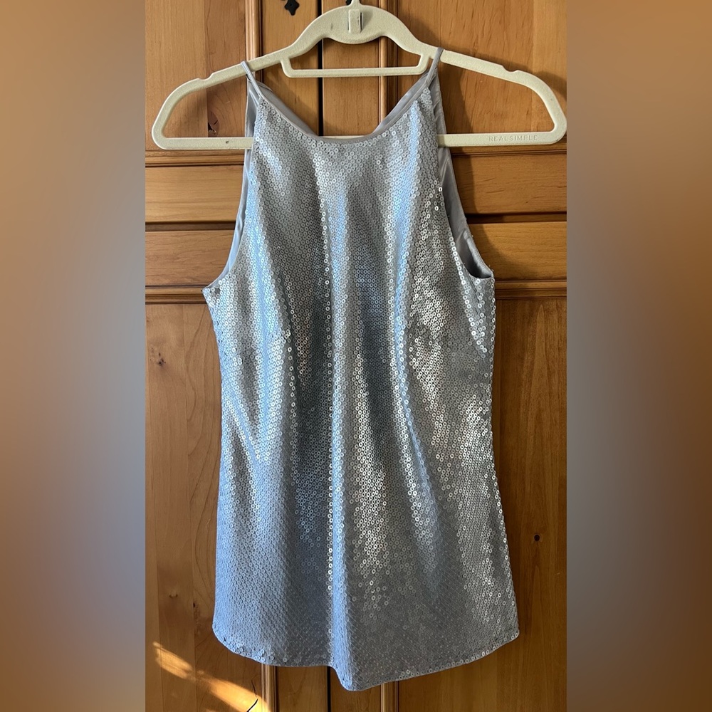 Silver Sequin Halter Tank | Satin Lined | Size M (No Tags)